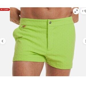 MR TURK 'Kent' Men's Embossed Knit Lime Swim / Bathing Trunks Shorts small